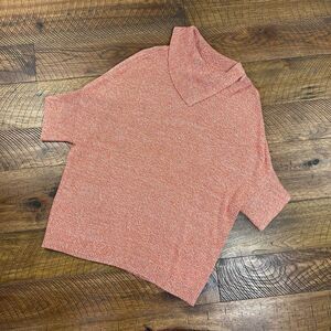 CABI S Womens Fold Over Split Neck Cowel Shirt Sleeve Knit Top Heathered Orange